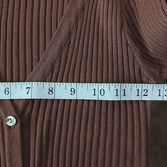 Pecan brown fitted rib knit v-neck long sleeve cardigan XXS - Picture 12 of 14